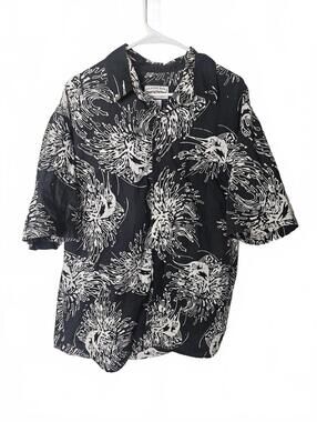Straight Down Black and White Cotton Button-Up Shirt Large